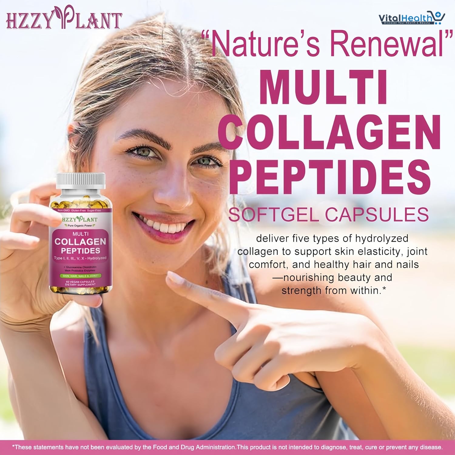 Multi Collagen Peptides Softgel - Type I, II, III, V, X - Hydrolyzed Collagen Peptides with Biotin Vitamin C Hyaluronic Acid for Women &amp; Men, Supports Skin Hair Nail &amp; Joint, Non-GMO, 60 Servings thumbnail 8