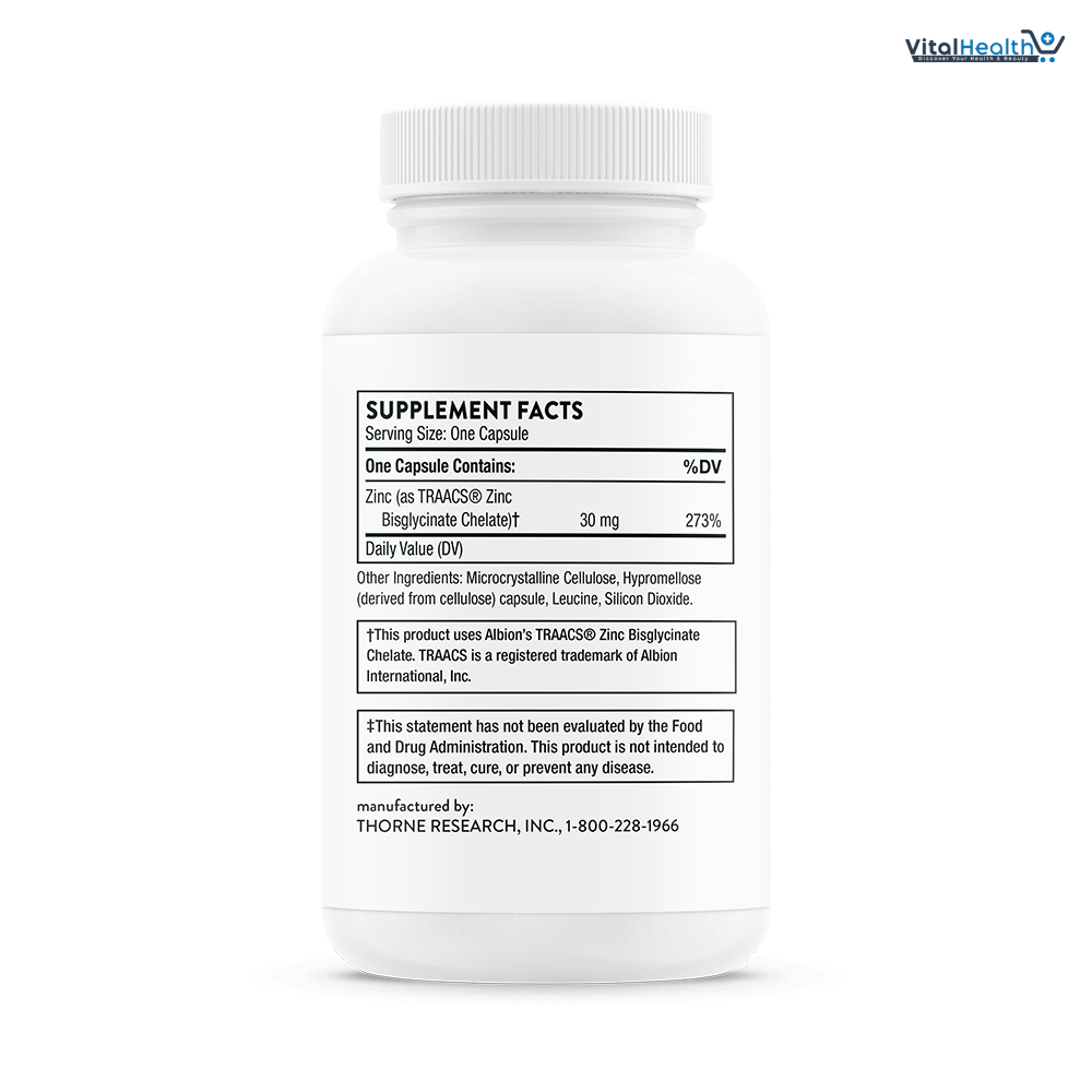 THORNE Zinc Bisglycinate 30 mg 60 Capsules thumbnail 3