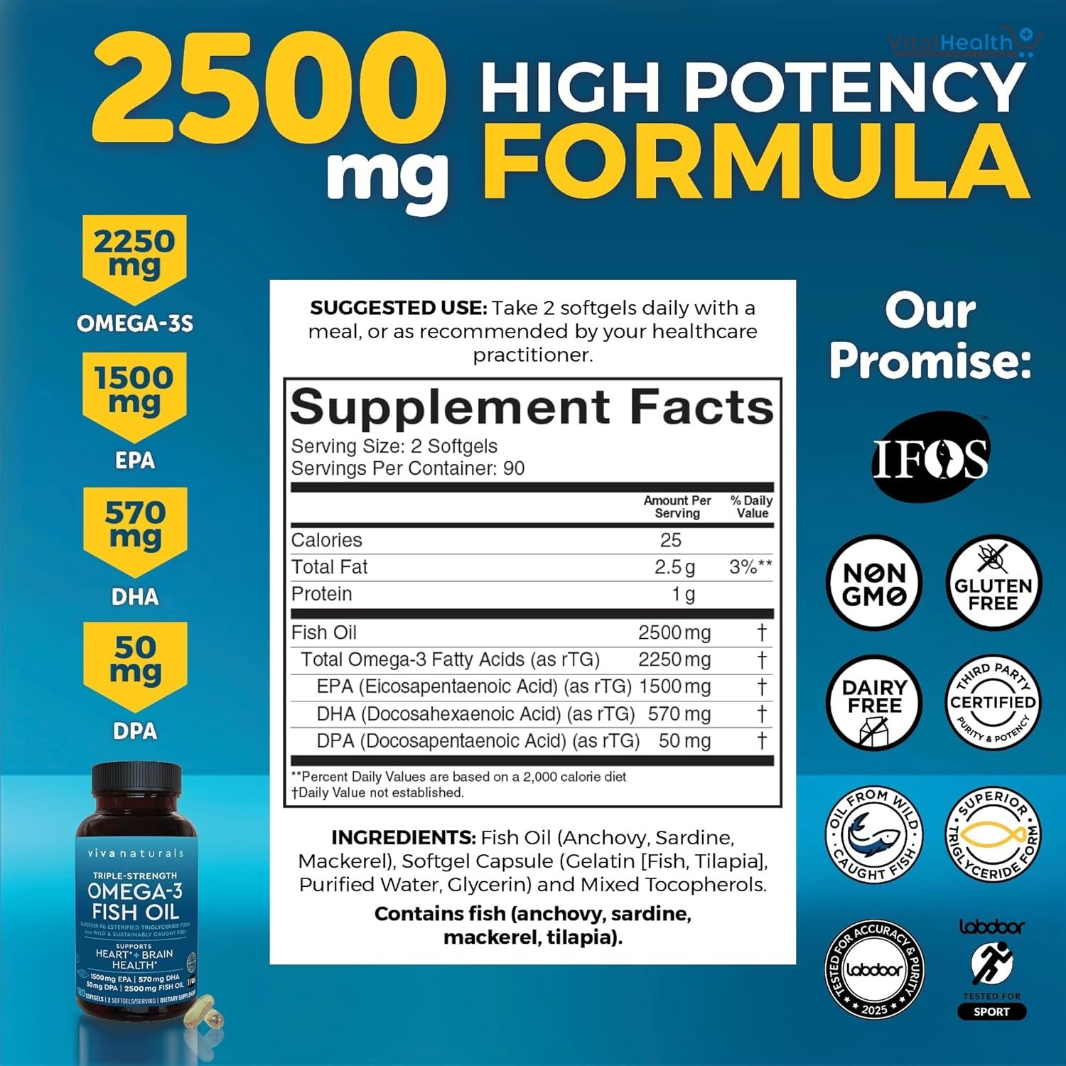 Viva Naturals Triple Strength Omega 3 Fish Oil 2500 mg High-Potency thumbnail 4
