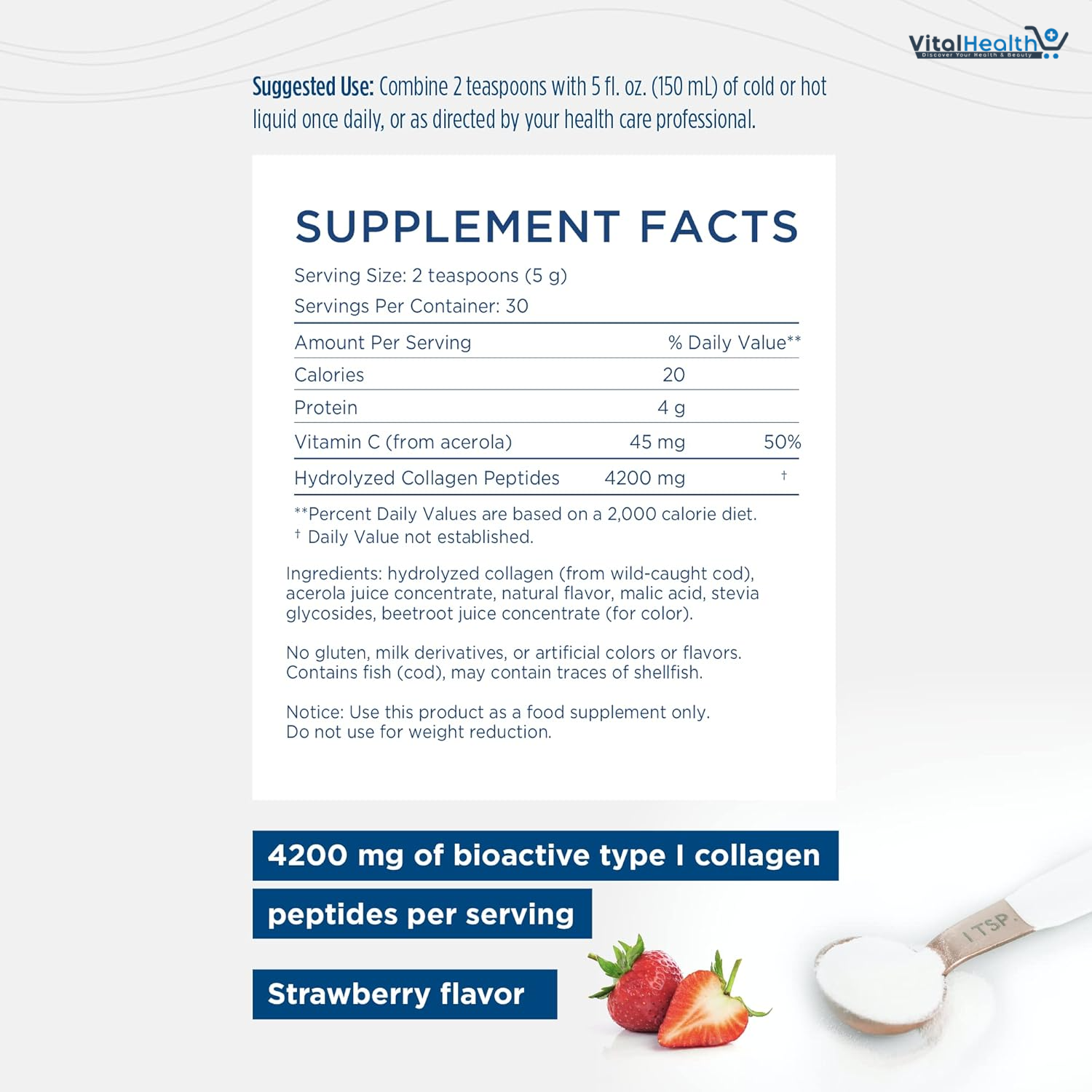 Nordic Naturals Nordic Beauty Marine Collagen Powder, Strawberry - 5.29 Ounces - Collagen Powder Supplement for Healthy Skin, Joints, and Bones, Vitamin C for Antioxidant Support - 30 Servings thumbnail 2