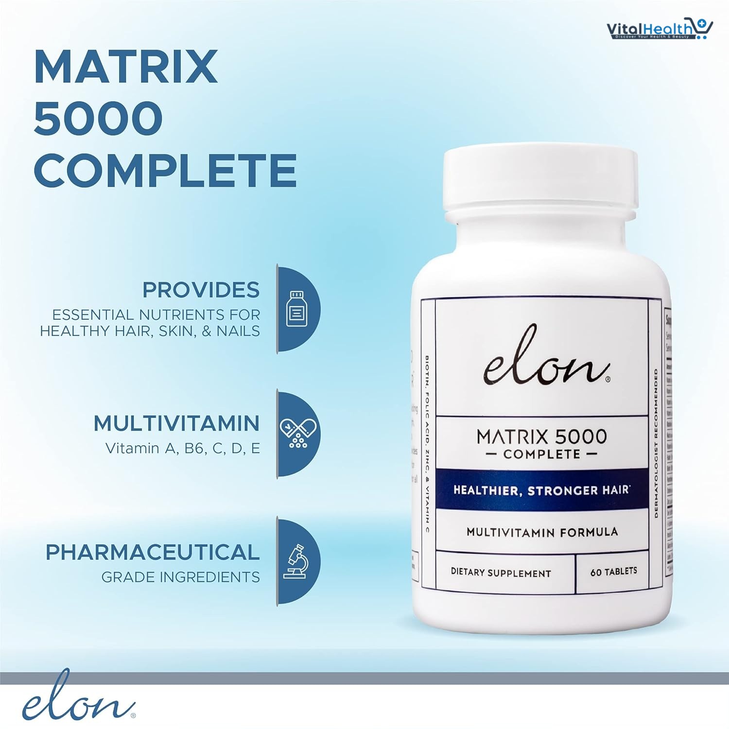 Elon Matrix 5000 Complete Multivitamin 5000Mcg Biotin Supplement thumbnail 5
