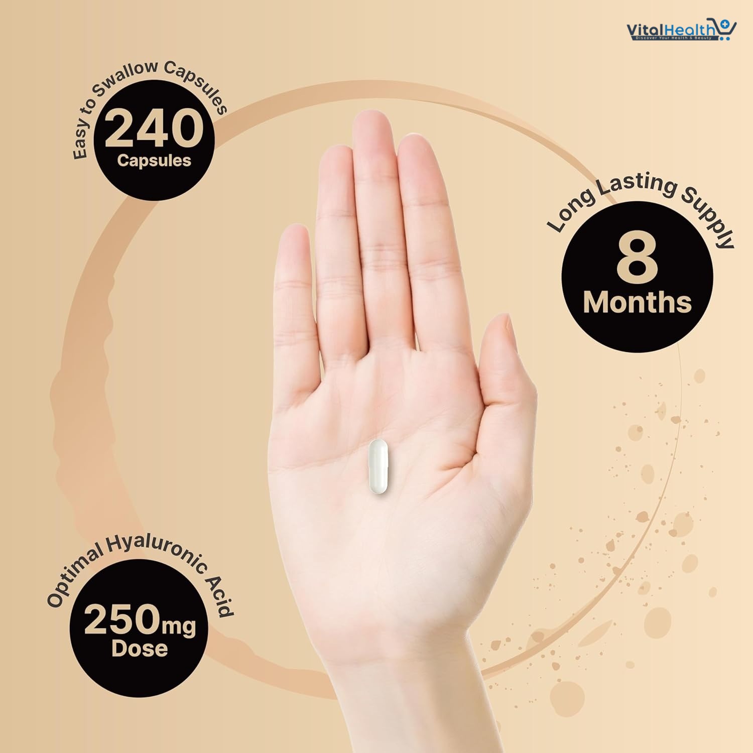 NatureBell Hyaluronic Acid Supplements 250mg | 240 Capsules, with Biotin 5000mcg &amp; Vitamin C 25mg, 3 in 1 Support - Skin Hydration, Joint Lubrication, Hair and Eye Health thumbnail 3