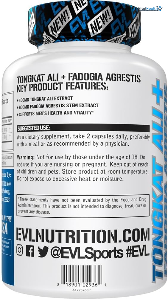 Evlution Nutrition Tongkat Ali + Fadogia Agrestis - Men’s Health + Vitality Support - 400mg Tongkat Ali + 600mg Fadogia Agrestis Stem Extract - Workout Supplement - Vegetarian Capsules - 30 Servings thumbnail 5