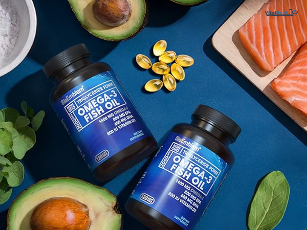BioEmblem Omega-3 Fish Oil 2000mg - Small Size Softgels, High Absorption Form, Sustainable - 1400mg EPA &amp;DHA Plus Vitamin D3, Non-GMO, Heart, Joint, &amp; Brain Health Fish Oil Supplement, 120 Ct thumbnail 5