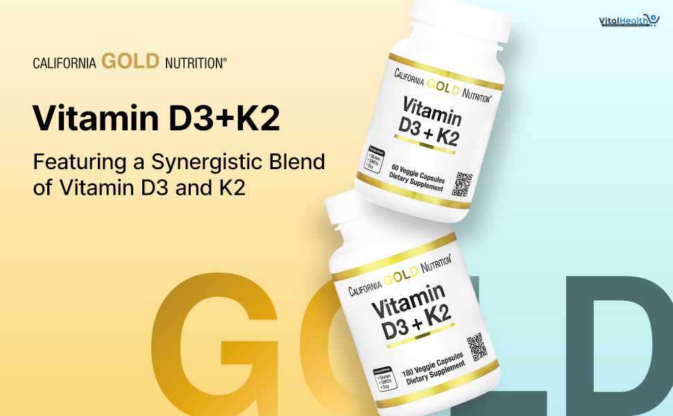 California Gold Nutrition Vitamin D3 + K2 as MK-7, 180 Veggie Capsules thumbnail 4