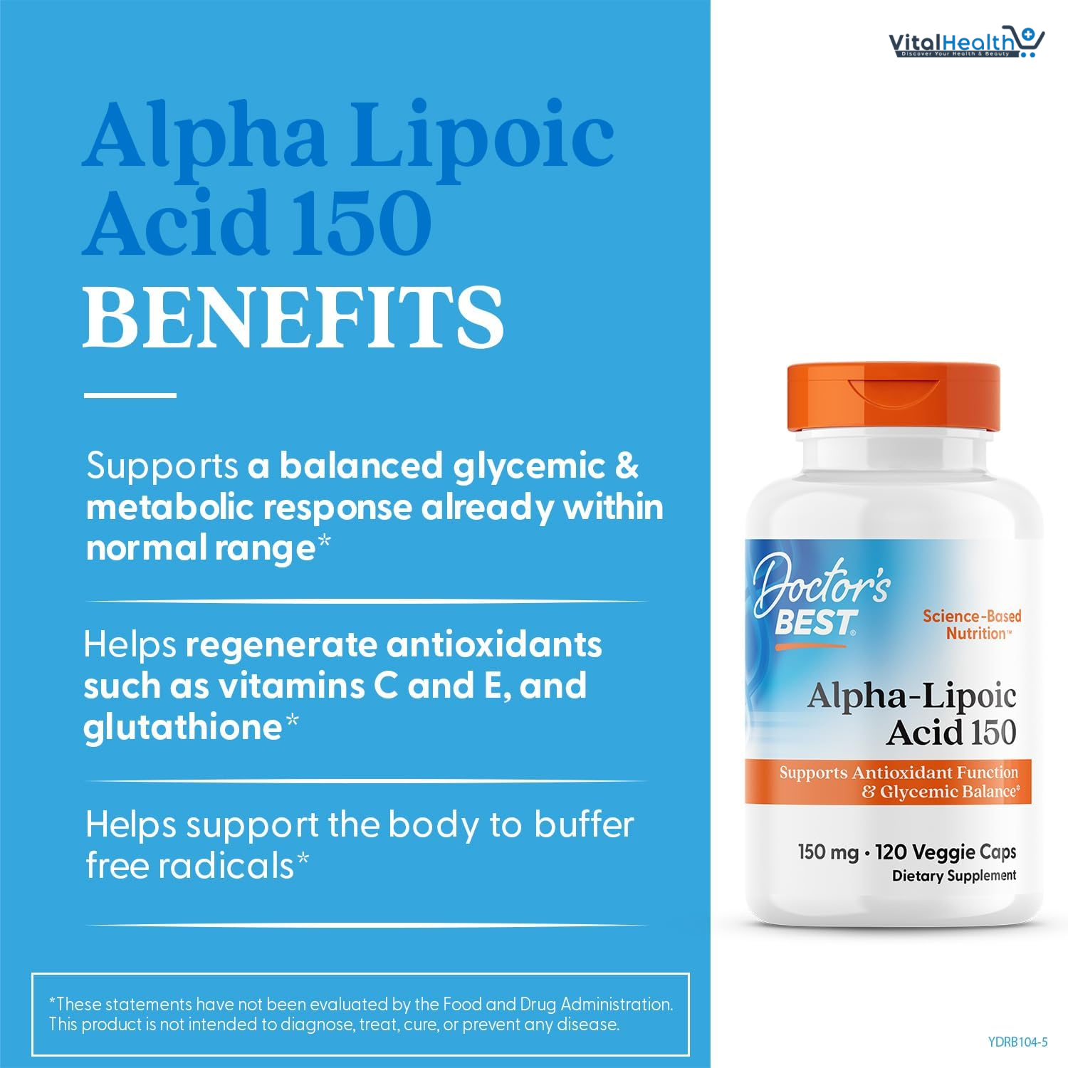 Doctor's Best Alpha-Lipoic Acid 150, Helps Support Glucose Metabolism and Regenerate Antioxidants* Non-GMO, Gluten Free, Vegan, Soy Free, 150mg, 120 Veggie Caps thumbnail 4