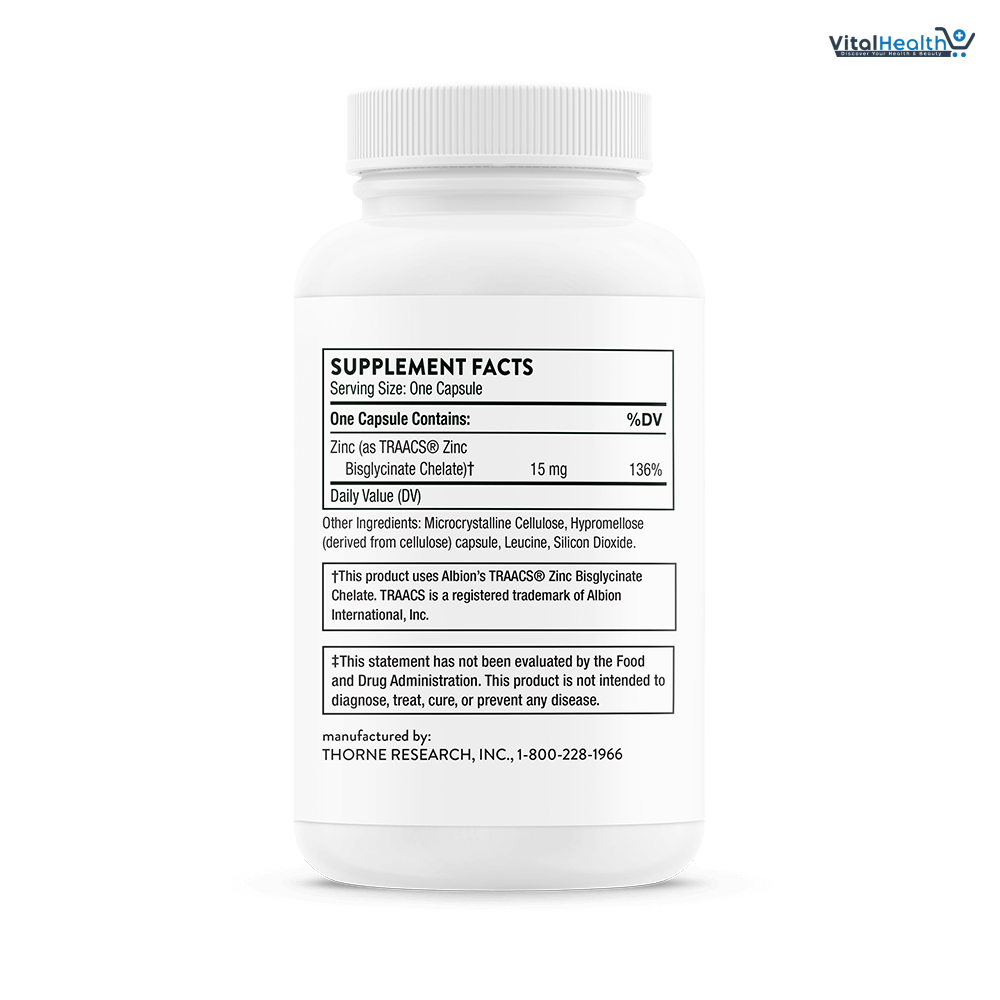 THORNE Zinc Bisglycinate 15 mg 60 Capsules thumbnail 5