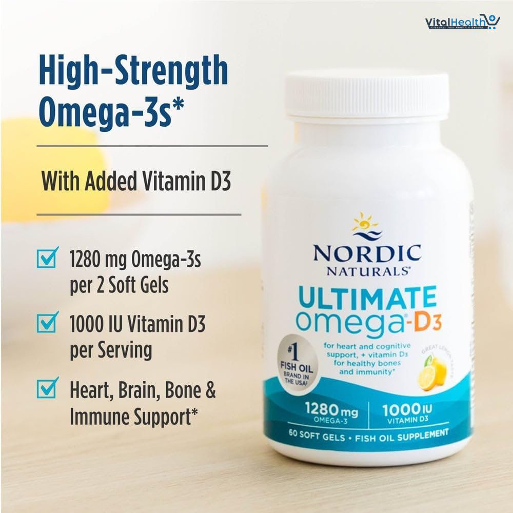 Nordic Naturals Ultimate Omega-D3, Lemon Flavor - 60 Soft Gels - 1280 mg Omega-3 + 1000 IU Vitamin D3 - EPA &amp; DHA - Promotes Brain, Heart, &amp; Immune Health - 30 Servings thumbnail 3