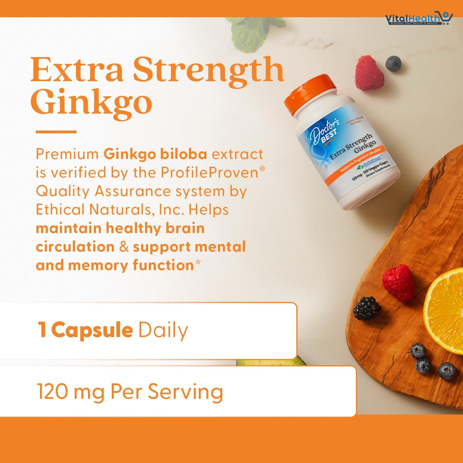 Doctor's Best Extra Strength Ginkgo, Non-GMO, Gluten Free, Vegan, Soy Free, Promotes Mental Function and Memory, 120 mg, 120 Count thumbnail 2