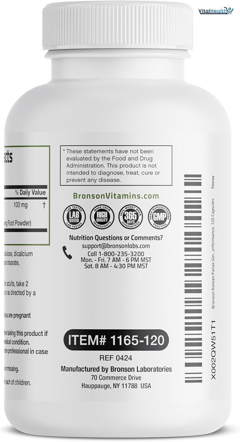 Bronson Korean Panax Ginseng Supports Energy, Endurance &amp; Vitality + Memory and Mental Performance, 120 Capsules thumbnail 4