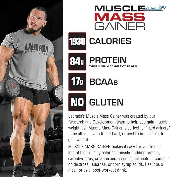 Labrada Nutrition Muscle Mass Gainer 2lbs Chocolate Flavor High-Calorie Weight &amp; Muscle Gain Powder thumbnail 4
