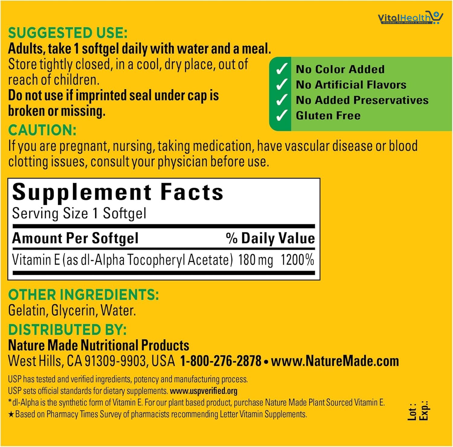 Nature Made Vitamin E 180 mg (400 IU) dl-Alpha, Dietary Supplement for Antioxidant Support, 300 Softgels, 300 Day Supply thumbnail 4