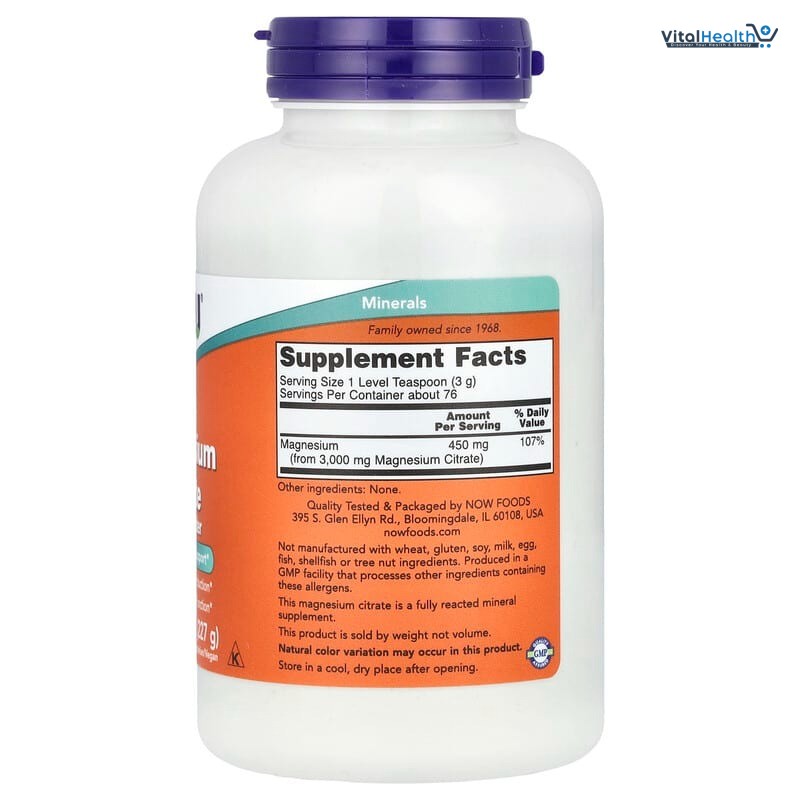 NOW Foods Supplements, Magnesium Citrate Pure Powder, Enzyme Function, Nervous System Support 8 Ounce thumbnail 2