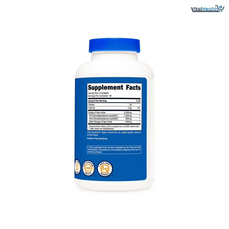 Nutricost Omega 3 Fish Oil - 2500MG, 120 Softgels (40 Serv) - Fish Oil, Wild Caught! 1200mg EPA 850mg DHA - Non-GMO, Gluten Free thumbnail 4