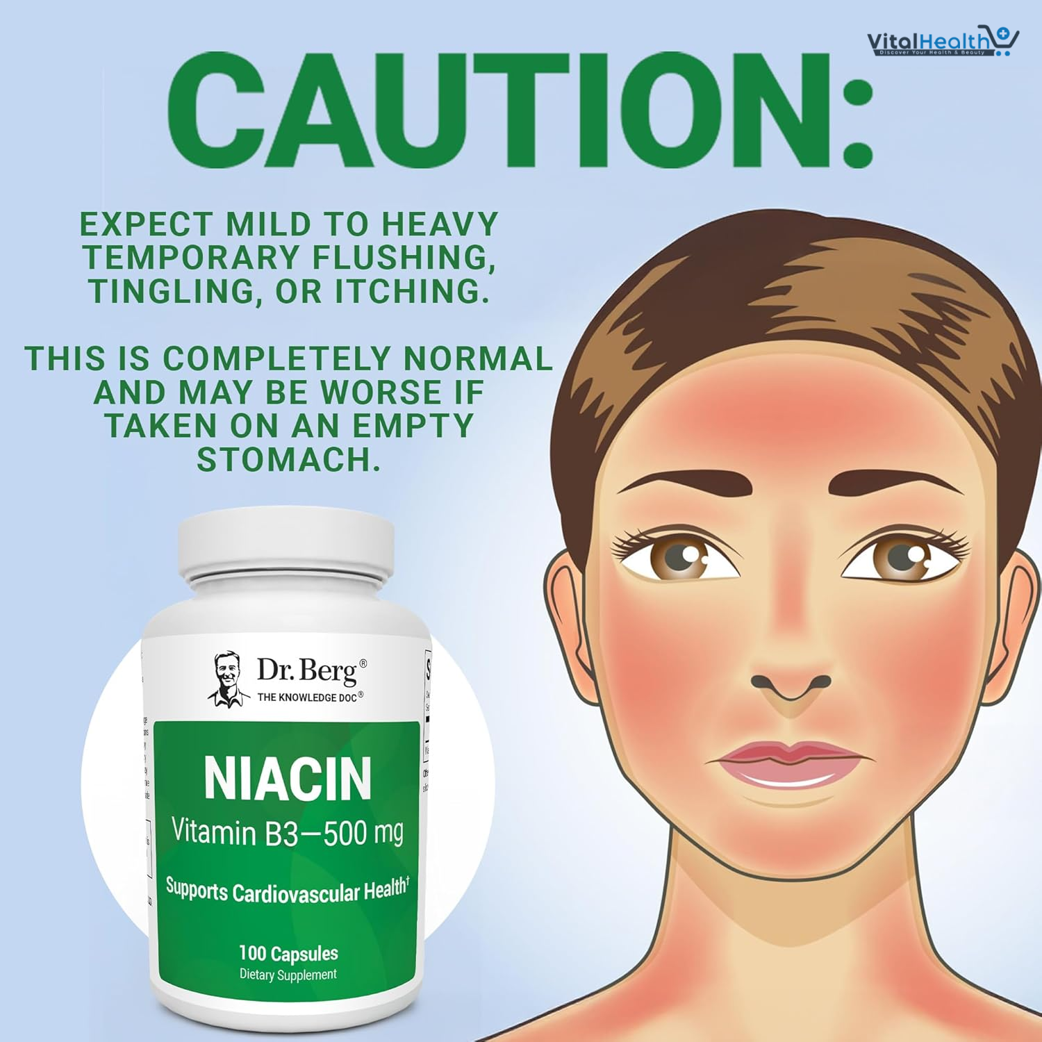 Dr Berg Niacin (Flushing Form) — Vitamin B3 500 mg per serving — Now only 125 mg per capsule - 100 Capsules thumbnail 3