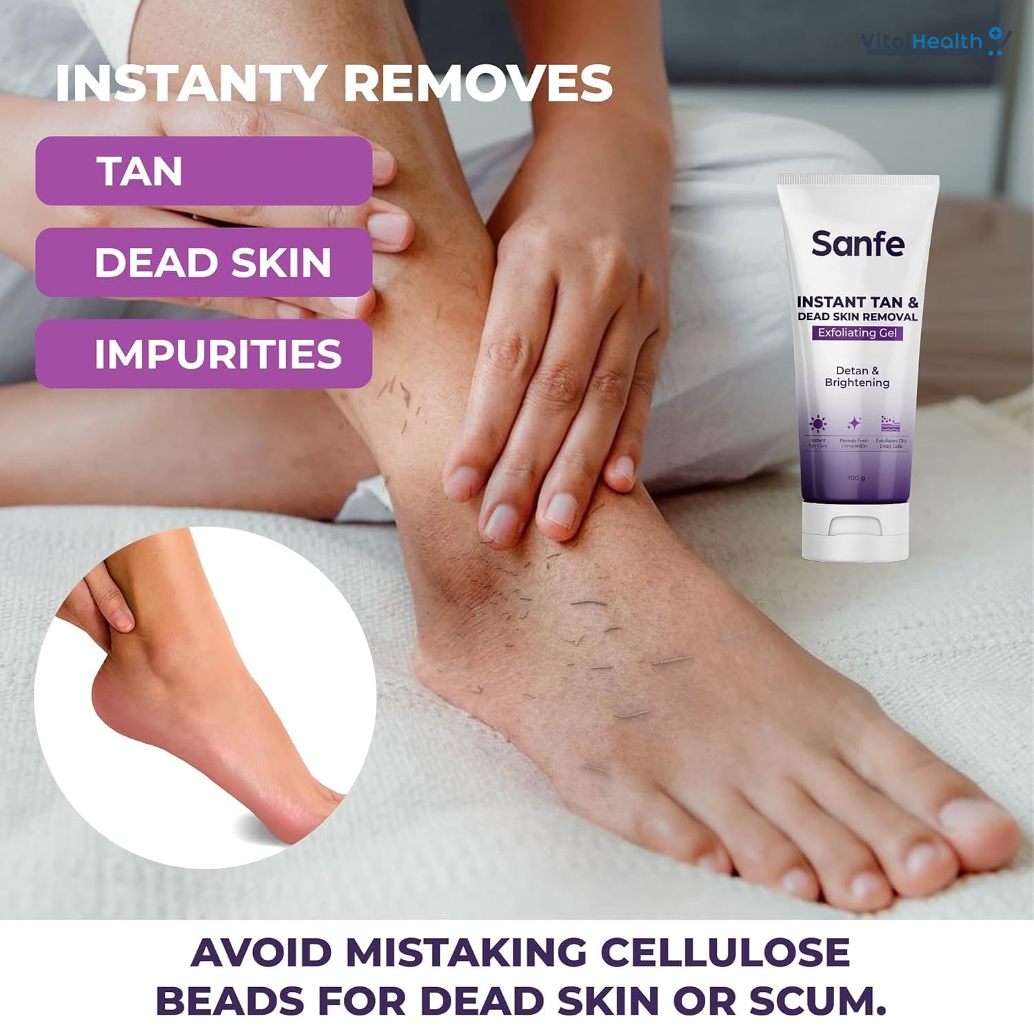 Sanfe Instant Tan &amp; Dead Skin Removal Exfoliating Gel | Detan &amp; Brightening Body Scrub | 100g thumbnail 4