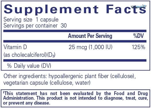 Pure Encapsulations Vitamin D3 25 mcg (1,000 IU) - Supplement to Support Bone, Joint, Breast, Heart, Colon &amp; Immune Health - with Premium Vitamin D - 60 Capsules thumbnail 6