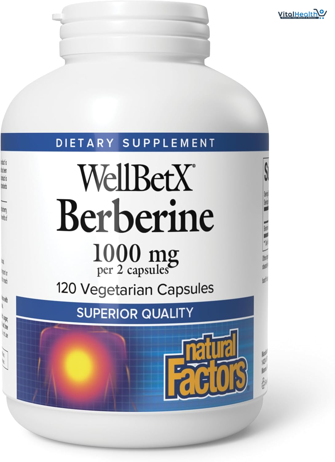 Natural Factors WellBetX Berberine 500mg - Supports Metabolic Health - Formula Supports Healthy Heart - 120 Capsules thumbnail 2