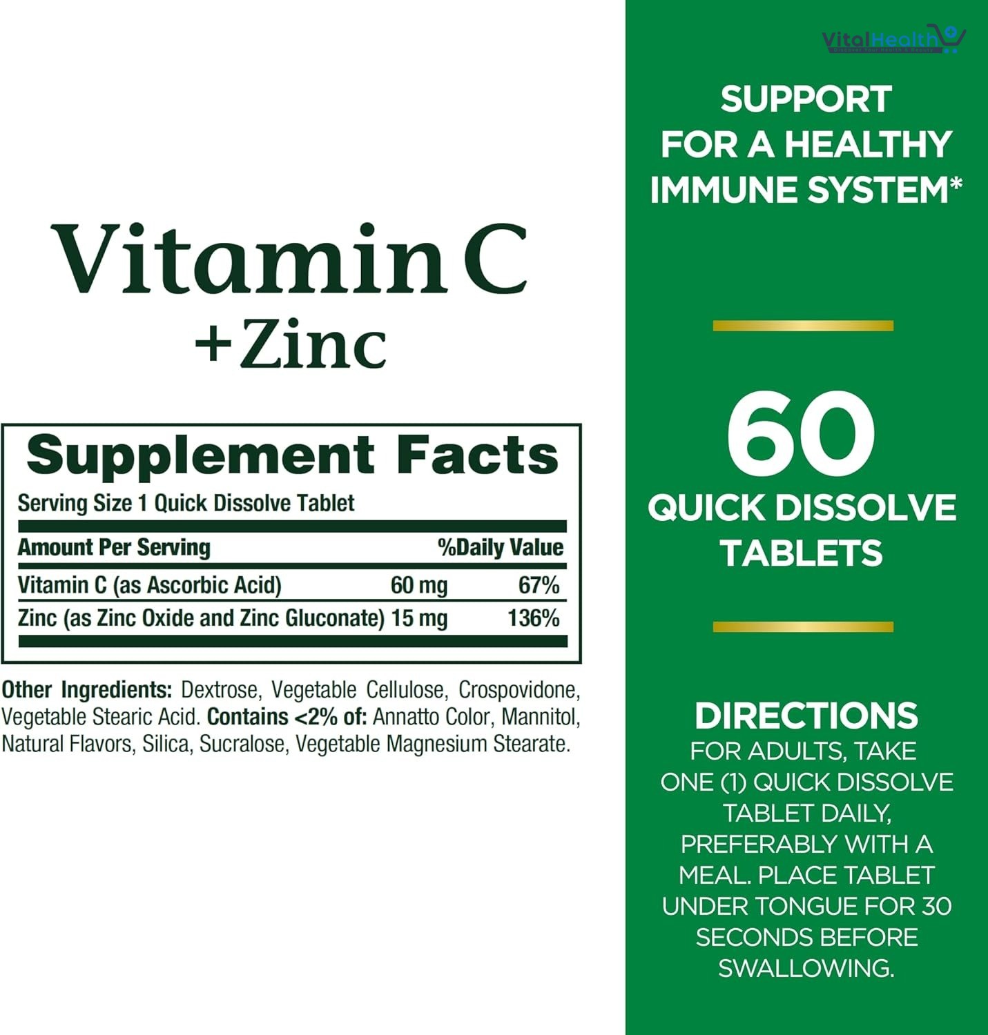 Nature's Bounty Vitamin C + Zinc, Vitamin Supplement, Supports Immune Health, 60 mg, 60 Tablets thumbnail 2