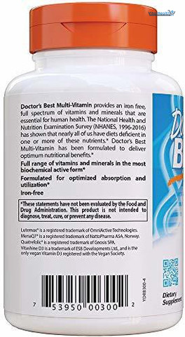 Doctors Best Multi-Vitamin Mineral Complex, Comprehensive Health Support, Non-GMO, Gluten Free, Vegan 90 Veggie Capsules thumbnail 6