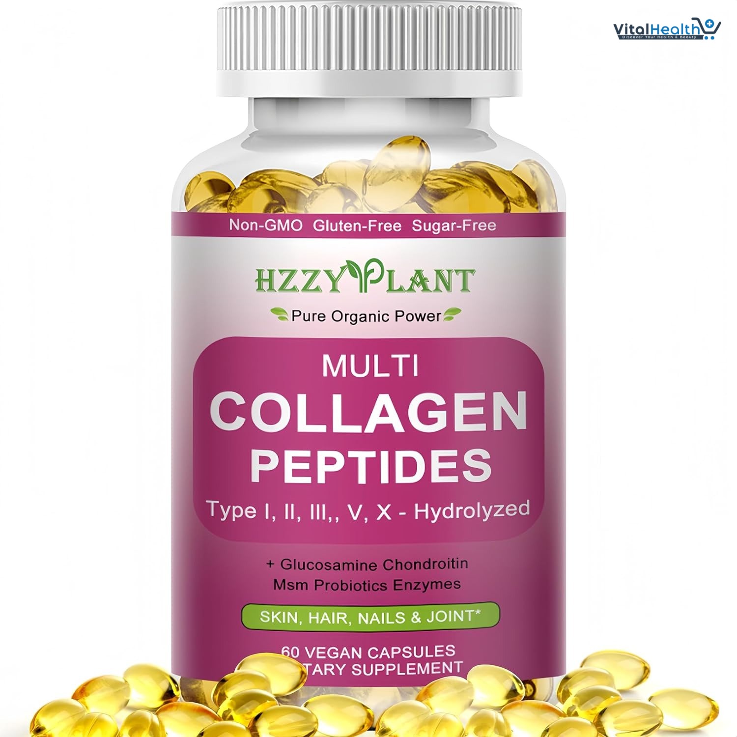 Multi Collagen Peptides Softgel - Type I, II, III, V, X - Hydrolyzed Collagen Peptides with Biotin Vitamin C Hyaluronic Acid for Women &amp; Men, Supports Skin Hair Nail &amp; Joint, Non-GMO, 60 Servings thumbnail 5