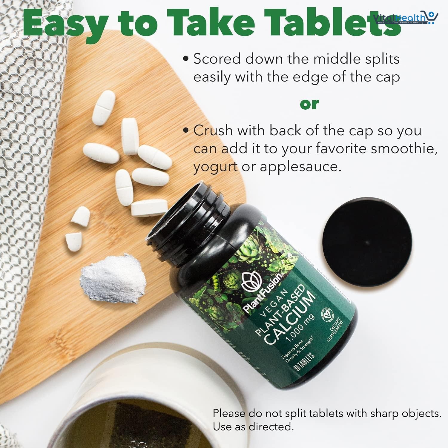PlantFusion Vegan Calcium, Premium Plant Based Calcium (1000mg) Sourced from Icelandic Red Algae, Plus Magnesium, D3, K2, and Boron, 90 Vegan Tablets thumbnail 6