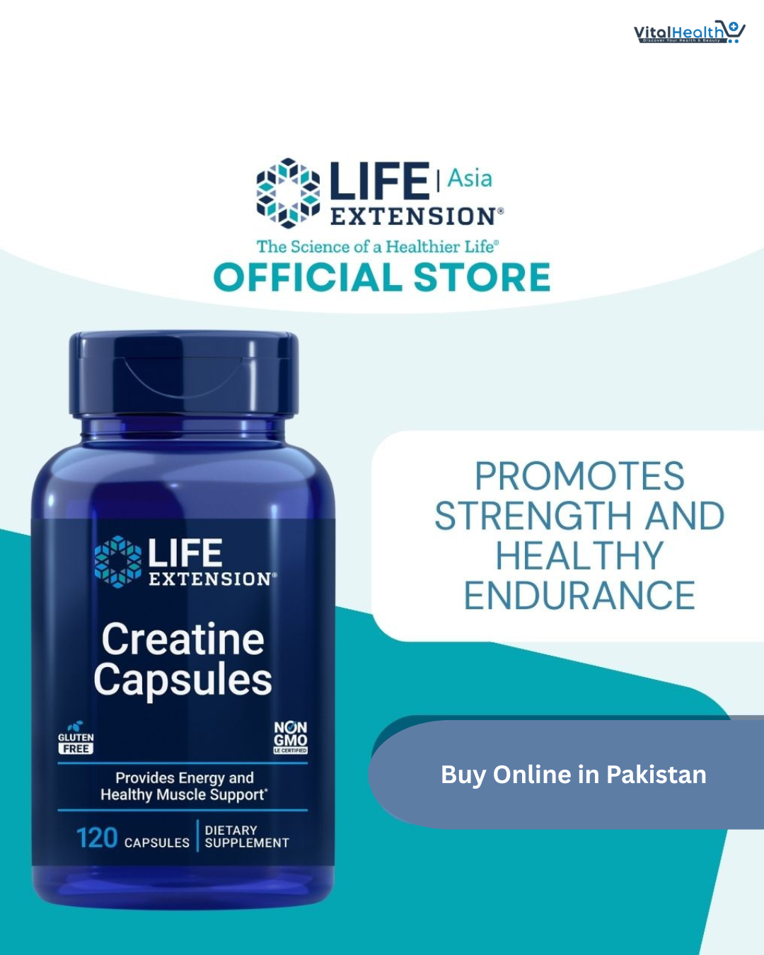 Life Extension Creatine Capsules – Creatine Monohydrate – Promotes Strength, Lean Muscle, Healthy Endurance – Non-GMO, Gluten-Free – 120 Capsules thumbnail 5