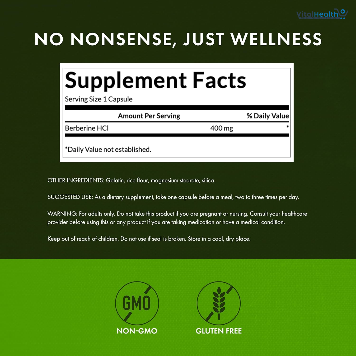 Swanson Berberine - Standardized 97% Berberine HCl- 400mg Each - 60 Capsules thumbnail 2