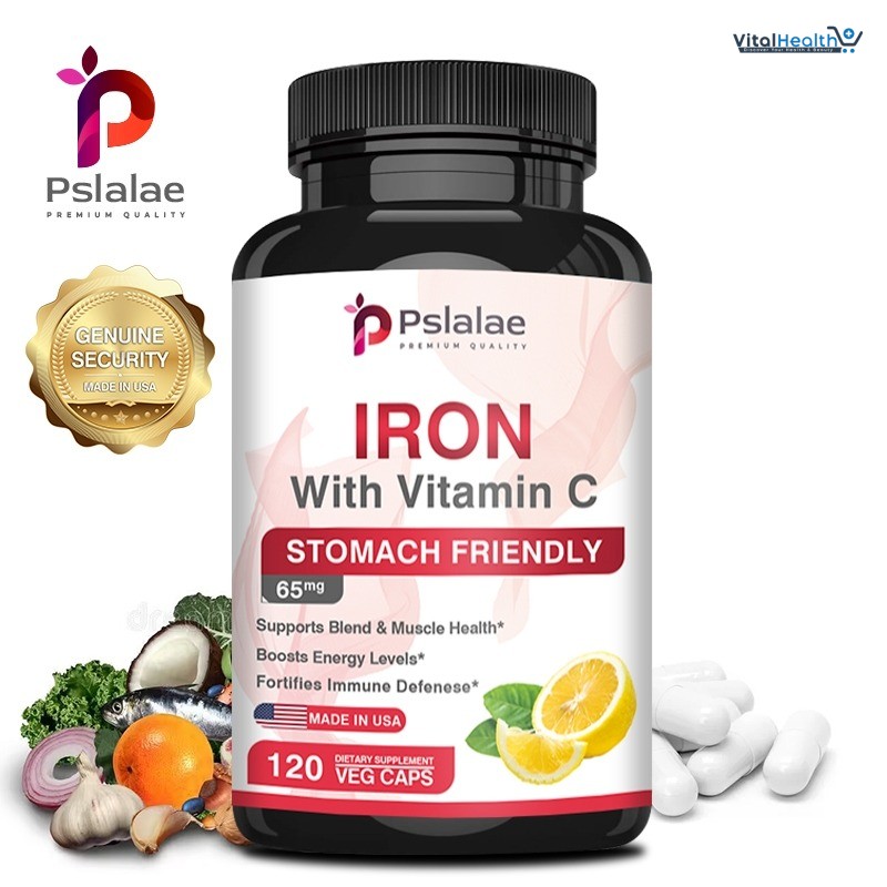 Pslalae Iron with Vitamin C Capsules Support Muscles Health, Increase Energy and Improve Immune Function thumbnail 3