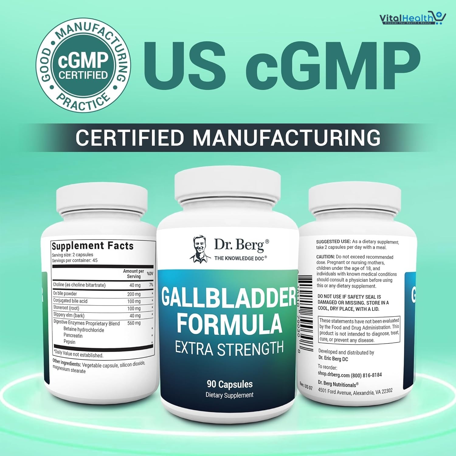 Dr. Berg Gallbladder Formula Extra Strength - with Ox Bile Powder and Conjugated Bile Acid - Digestive Enzymes Proprietary Blend - Full 45-Day Supply - 90 Vegetable Capsules thumbnail 2