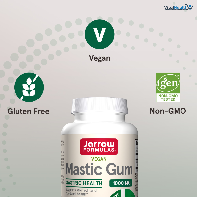 Jarrow Formulas, Mastic Gum, 500mg, Mastic Gum Resin, High Dose, 60 Vegan Capsules, Vegetarian, Soy Free, Gluten Free, Non-GMO thumbnail 2