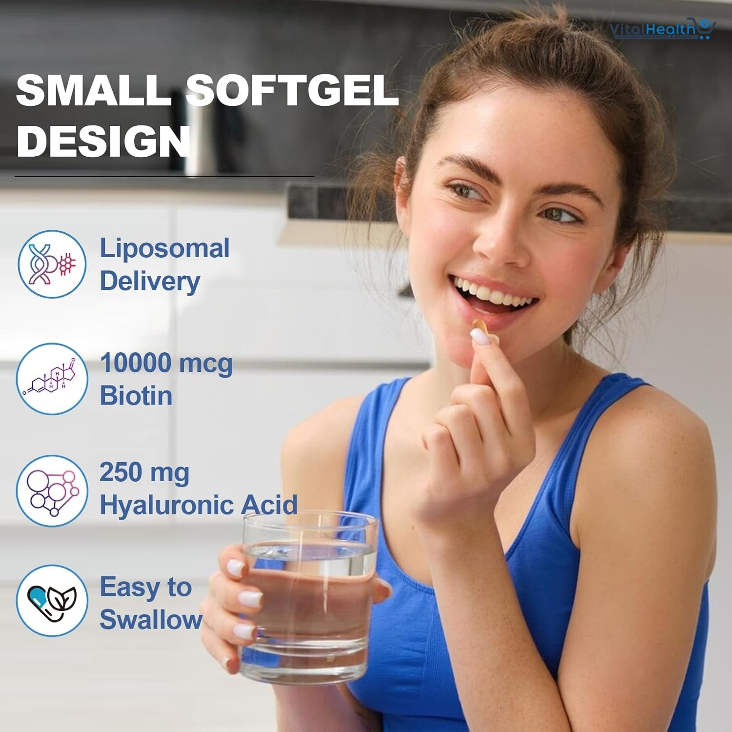 SCOLA Hyaluronic Acid Capsules - 250mg HA + 10,000mcg Biotin, 60 Vegan Capsules | Deep Hydration, Hair &amp; Nail Support | Non-GMO Formula thumbnail 6
