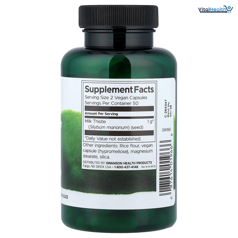Swanson Milk Thistle - Herbal Liver Support Supplement - - (100 Capsules, 500mg Each) thumbnail 2