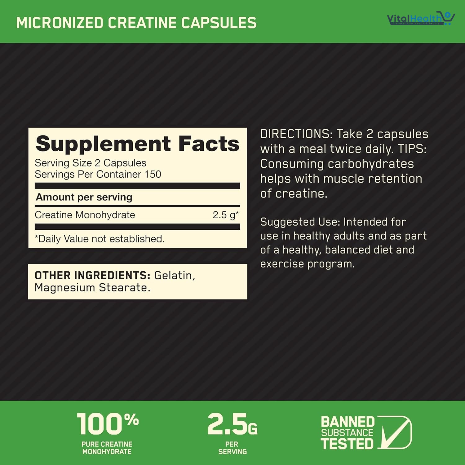 Optimum Nutrition Micronized Creatine Monohydrate Capsules, Keto Friendly, 2500mg, 300 Capsules thumbnail 6