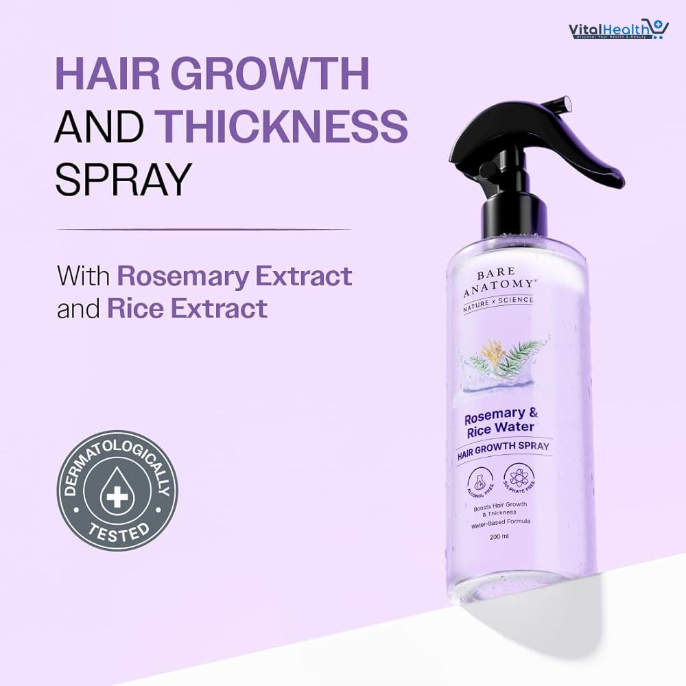 Bare Anatomy Rosemary Water Spray for Hair Growth &amp; Thickness with Rice Water – 200ml thumbnail 2
