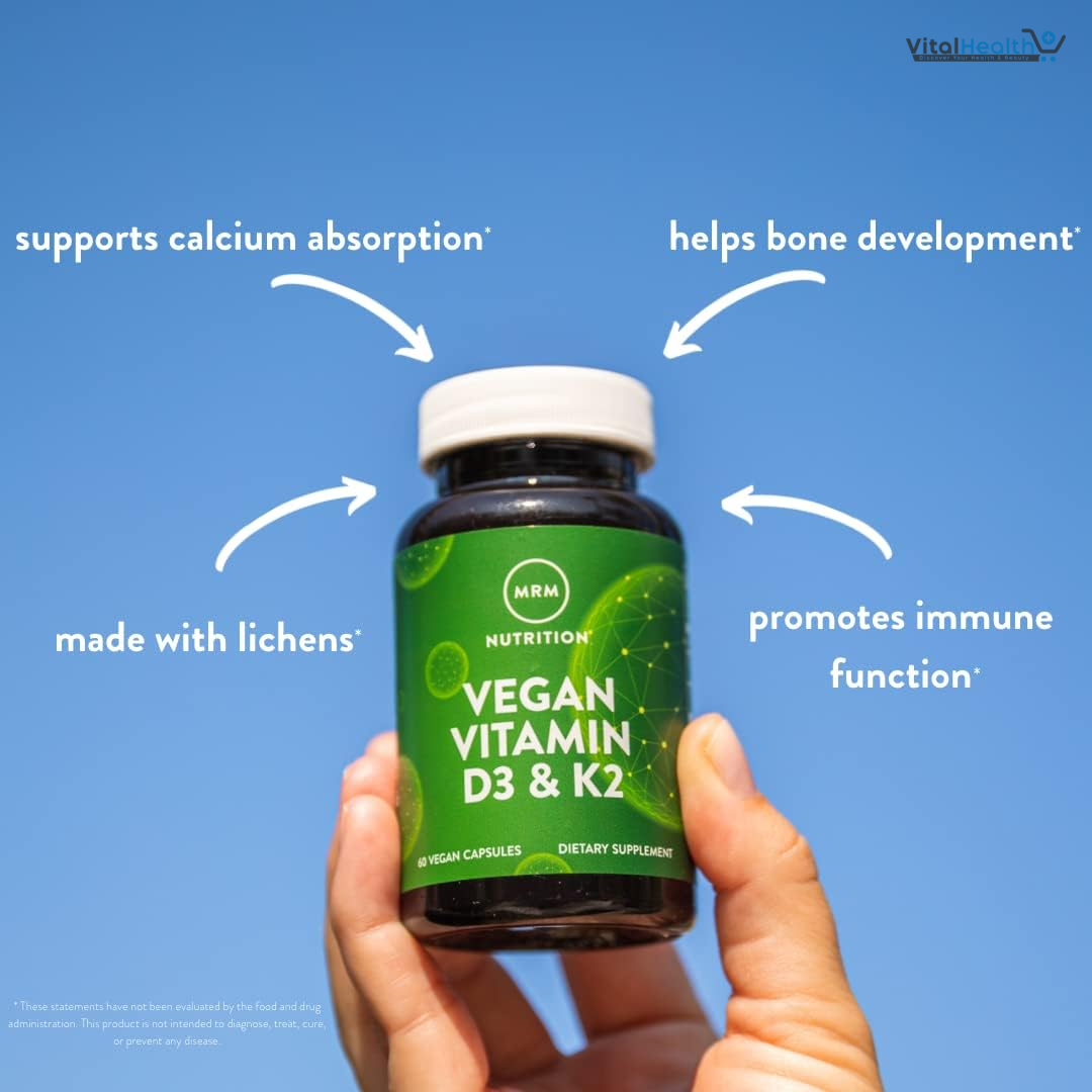 MRM Nuturition Vegan Vitamin D3 &amp; K2 | Bone + Immune Health | Made from lichens | Supports Calcium Absorption | Vegan + Vegetarian Friendly | 60 Servings thumbnail 2
