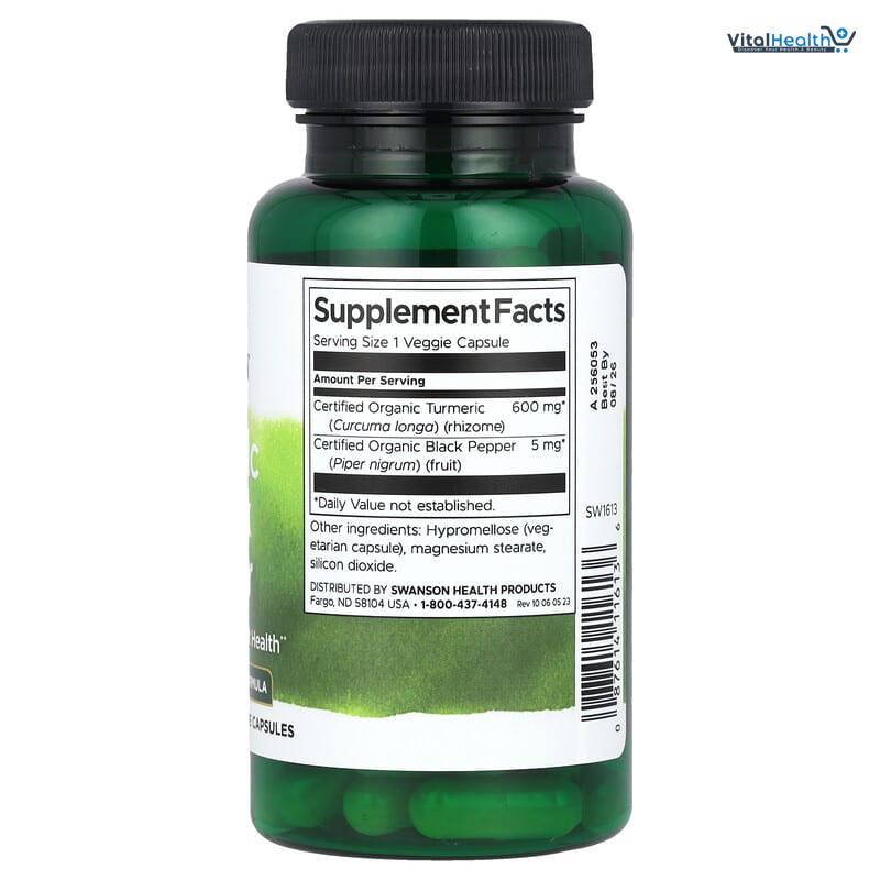Swanson Turmeric &amp; Black Pepper - Organic Joint Health, Heart Health, Digestion, &amp; Liver Support Supplement - Natural Formula for Enhanced Bioavailability &amp; Absorption - (60 Veggie Capsules) thumbnail 4