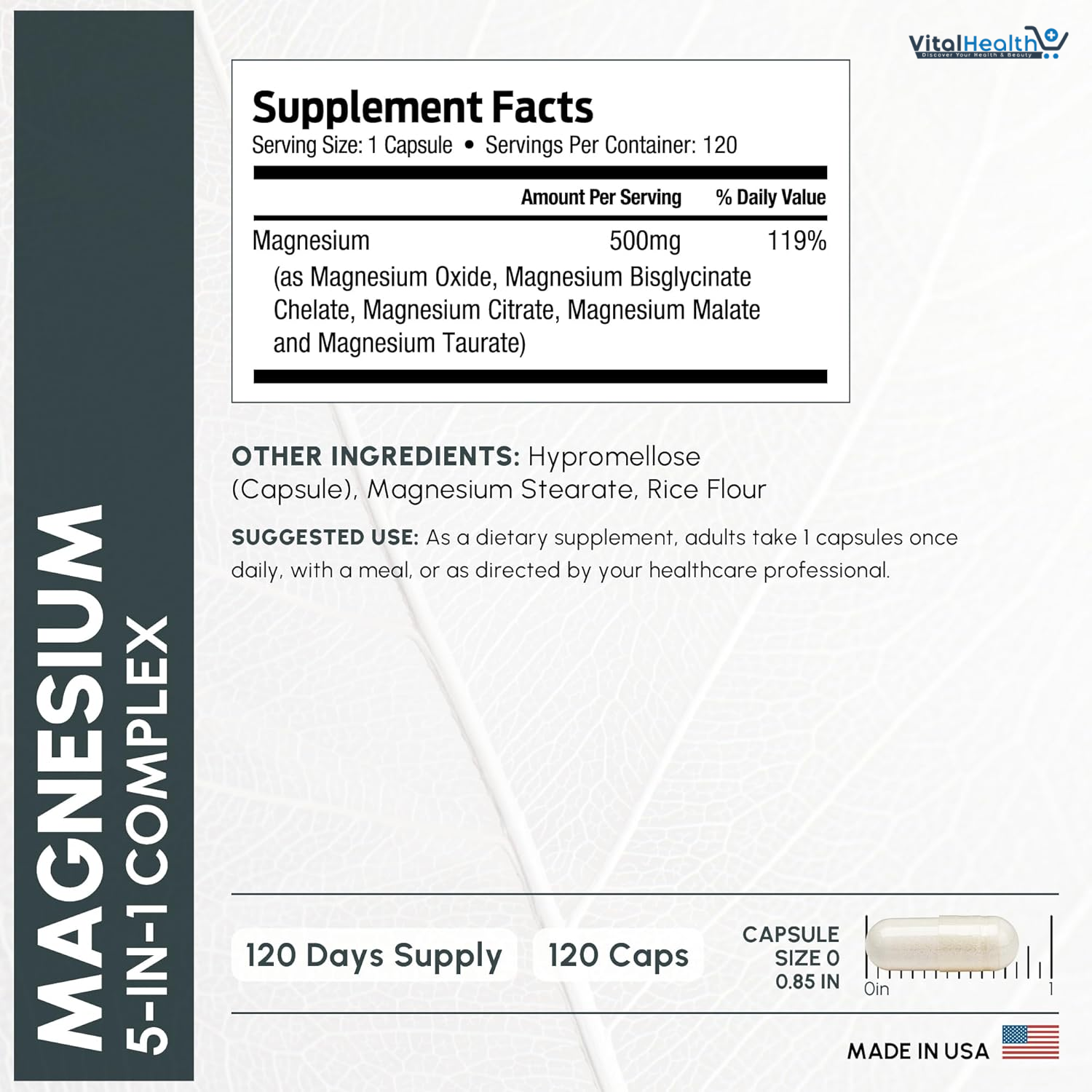 ForestLeaf Magnesium Complex 500mg Magnesium Supplement for Sleep - 5-in-1 (120 Ct) thumbnail 4