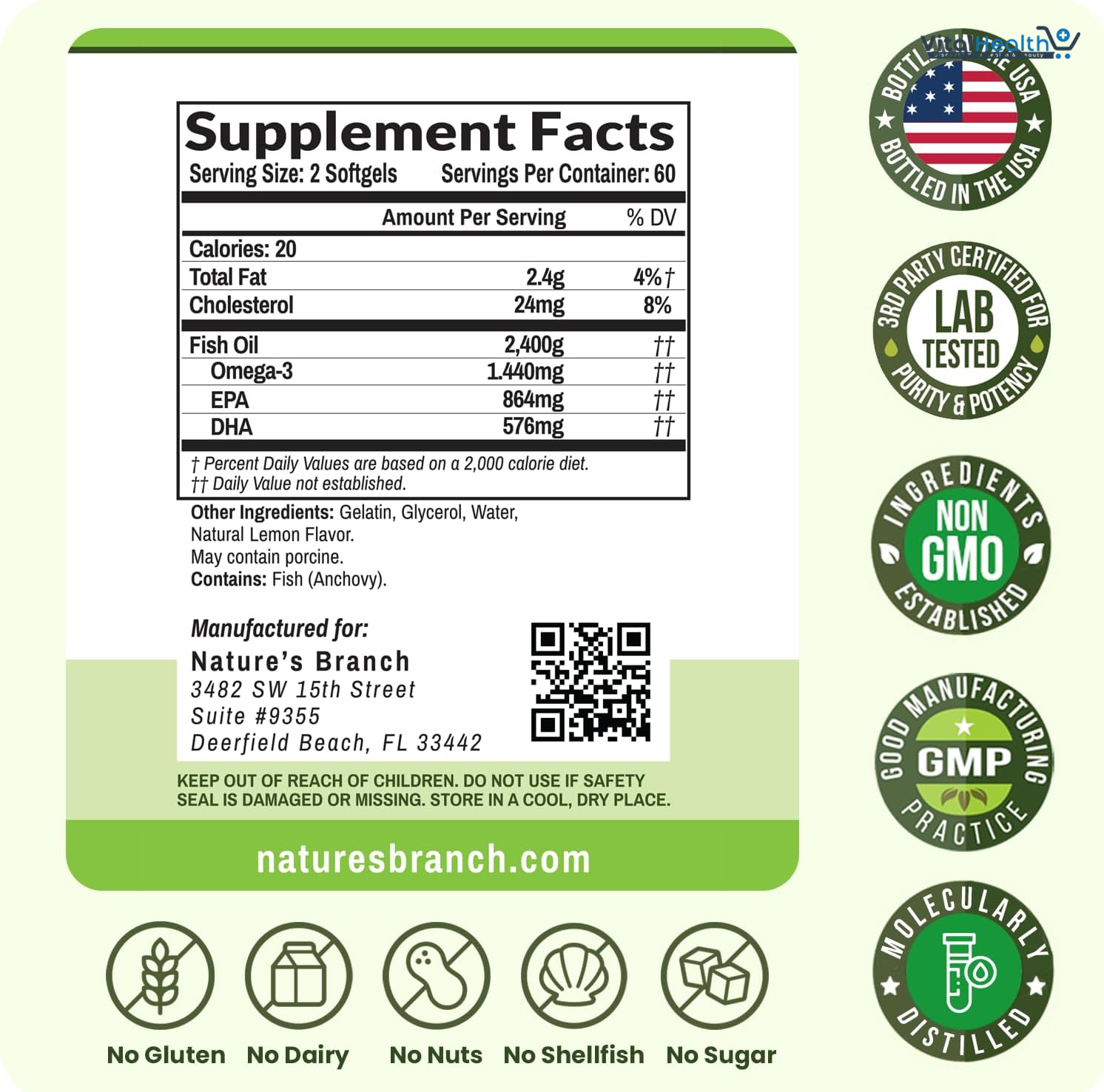 Triple Strength Omega 3 Fish Oil Supplements 2400mg | 180 Capsules, Burpless High Potency Lemon Flavor, High EPA DHA for Men &amp; Women thumbnail 5