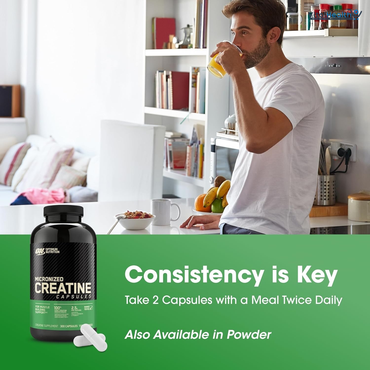 Optimum Nutrition Micronized Creatine Monohydrate Capsules, Keto Friendly, 2500mg, 300 Capsules thumbnail 2