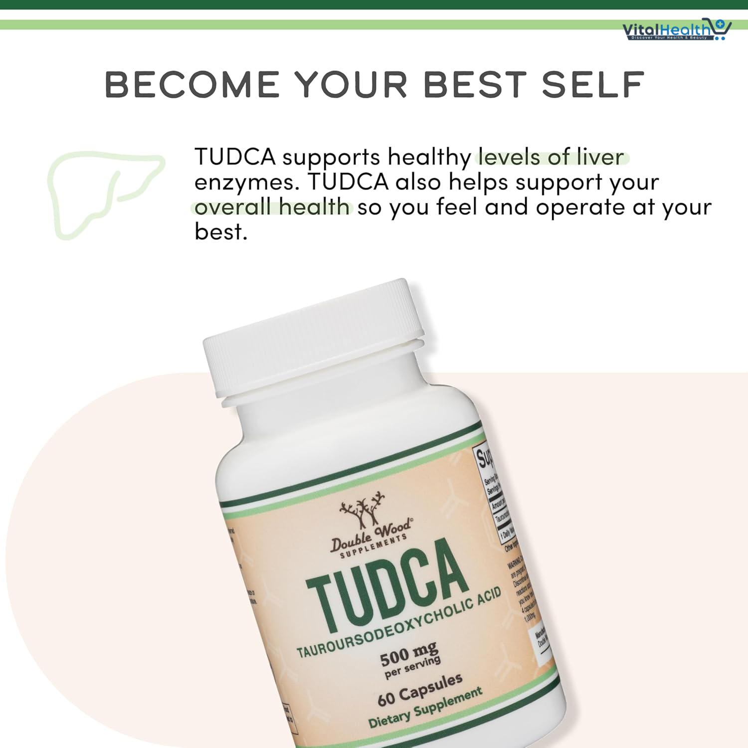 TUDCA Bile Salts Liver Support Supplement, 500mg Servings, Liver and Gallbladder Cleanse Supplement (60 Capsules, 250mg) Genuine Bile Acid TUDCA with Strong Bitter Taste by Double Wood thumbnail 3