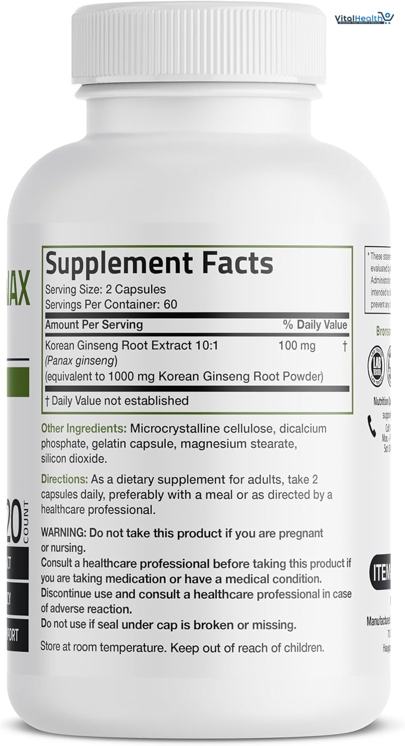 Bronson Korean Panax Ginseng Supports Energy, Endurance &amp; Vitality + Memory and Mental Performance, 120 Capsules thumbnail 7