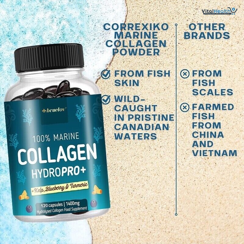 Bcuelov Marine Collagen Capsules With Kelp, Blueberry &amp; Turmeric, Vitamins &amp; Minerals Strengthen Immune System thumbnail 3