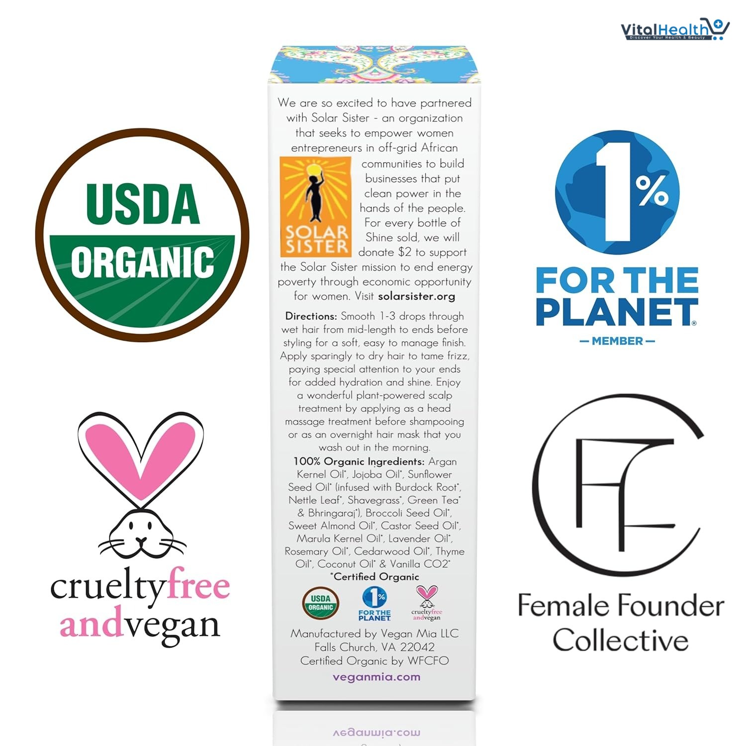 Vegan Mia Organic Rosemary Oil for Hair Growth &amp; Intense Nourishment with Castor, Jojoba, Argan, Amla &amp; More Dandruff &amp; Dry Scalp Treatment | Get Healthier, Shiny Hair Naturally, 1 fl oz thumbnail 6