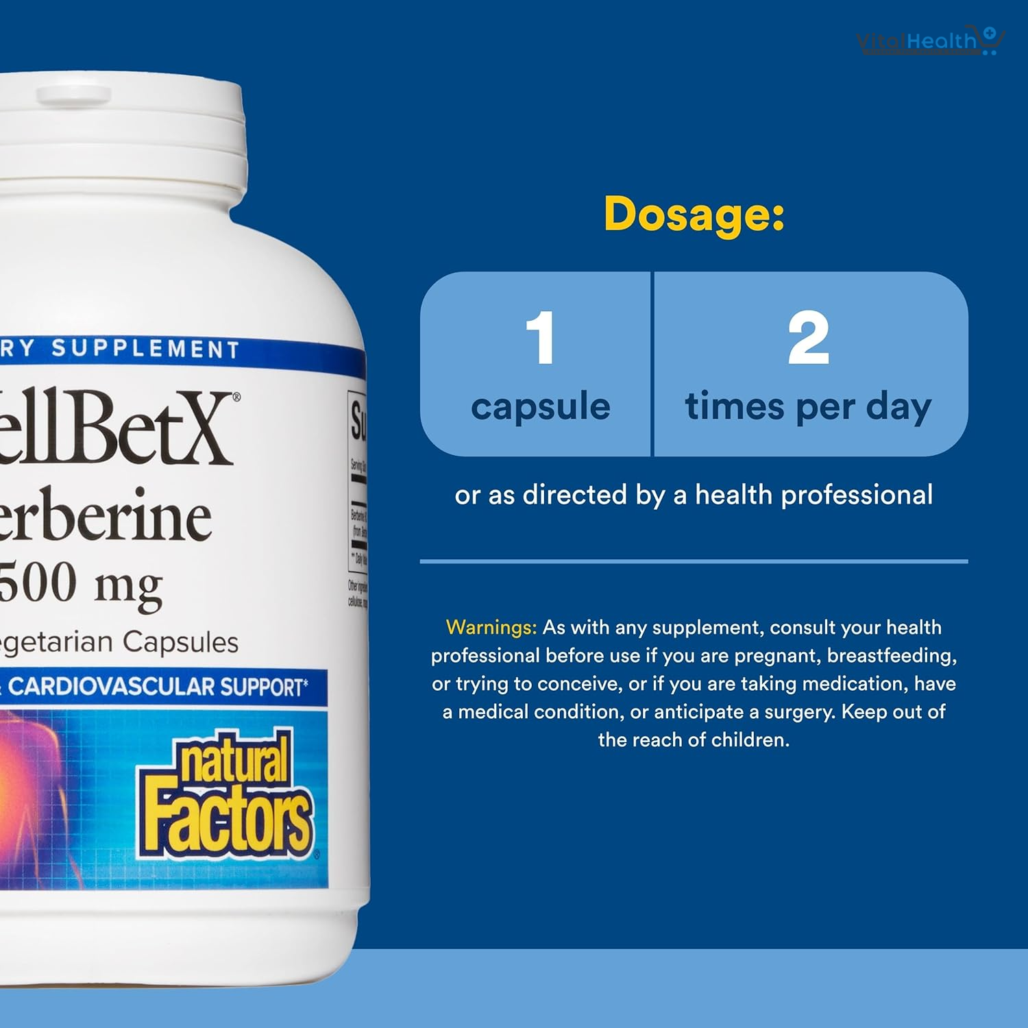 Natural Factors WellBetX Berberine 500mg - Supports Metabolic Health - Formula Supports Healthy Heart - 120 Capsules thumbnail 3
