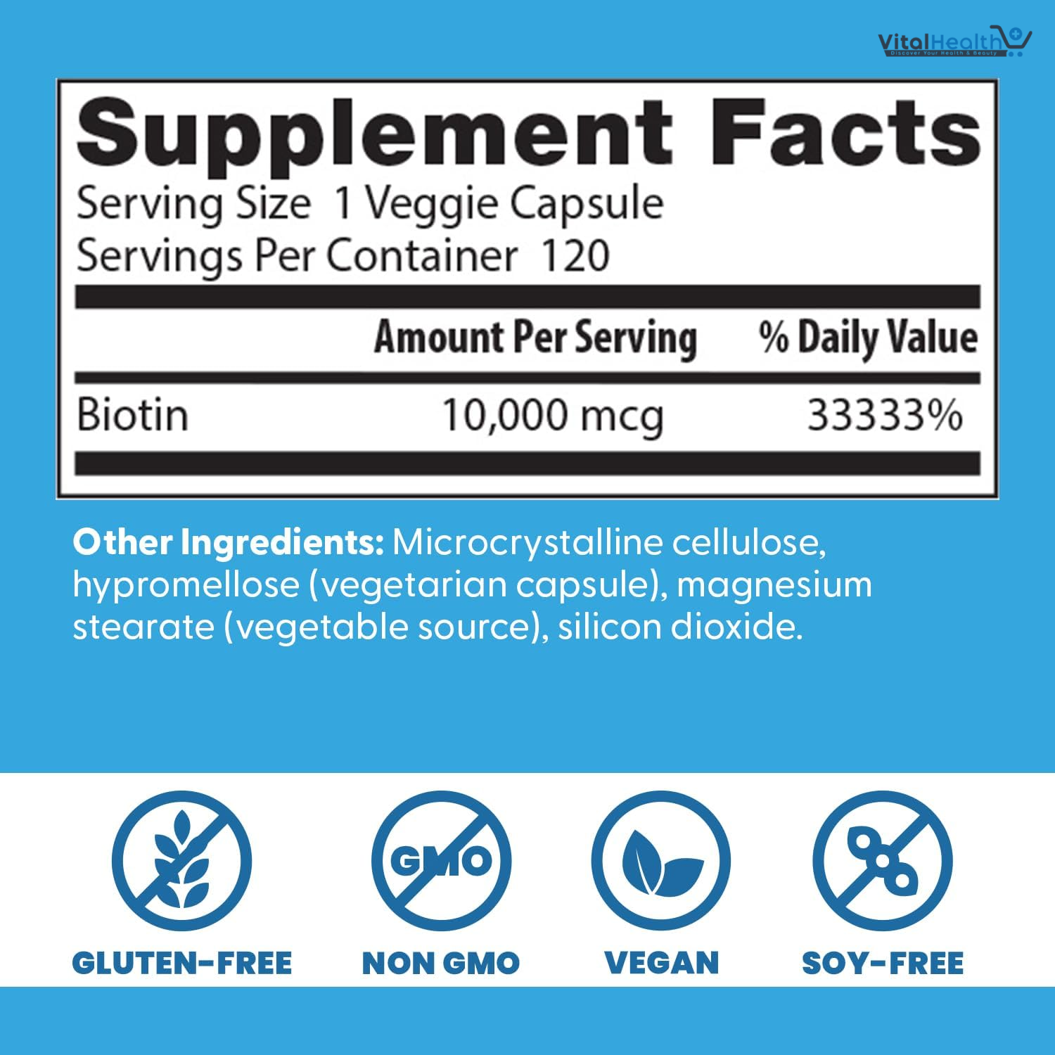 Doctor's Best, Biotin, 10,000 mcg, 120 Veggie Caps thumbnail 3
