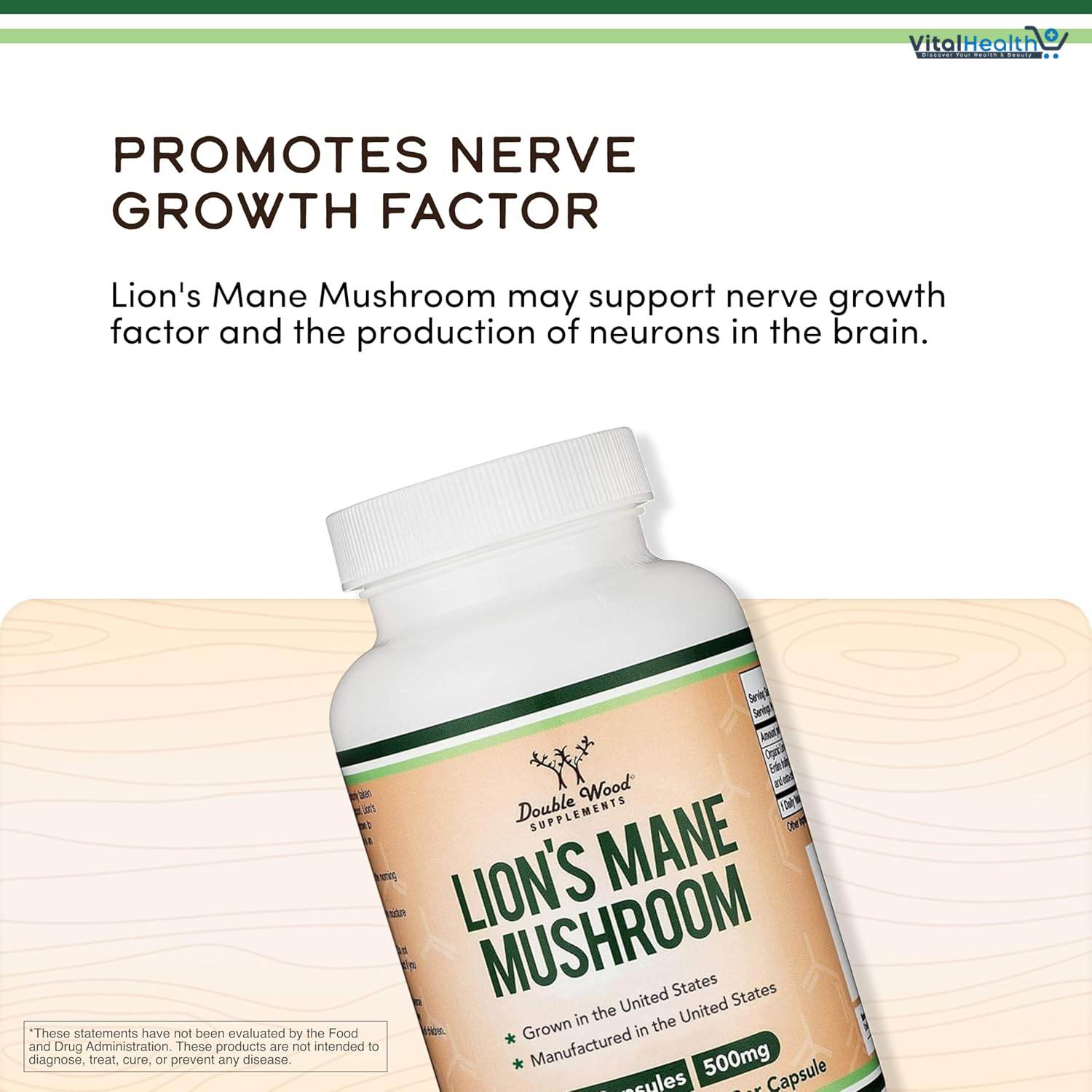 Organic Lions Mane Mushroom Capsules (120 Count), for Focus Support and Immune Health, Third Party Tested and Grown in The USA - by Double Wood thumbnail 2