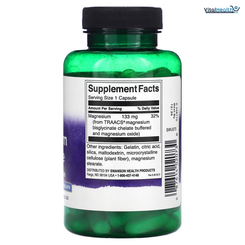 Swanson Chelated Magnesium Glycinate 133 Milligrams 90 Capsules thumbnail 3