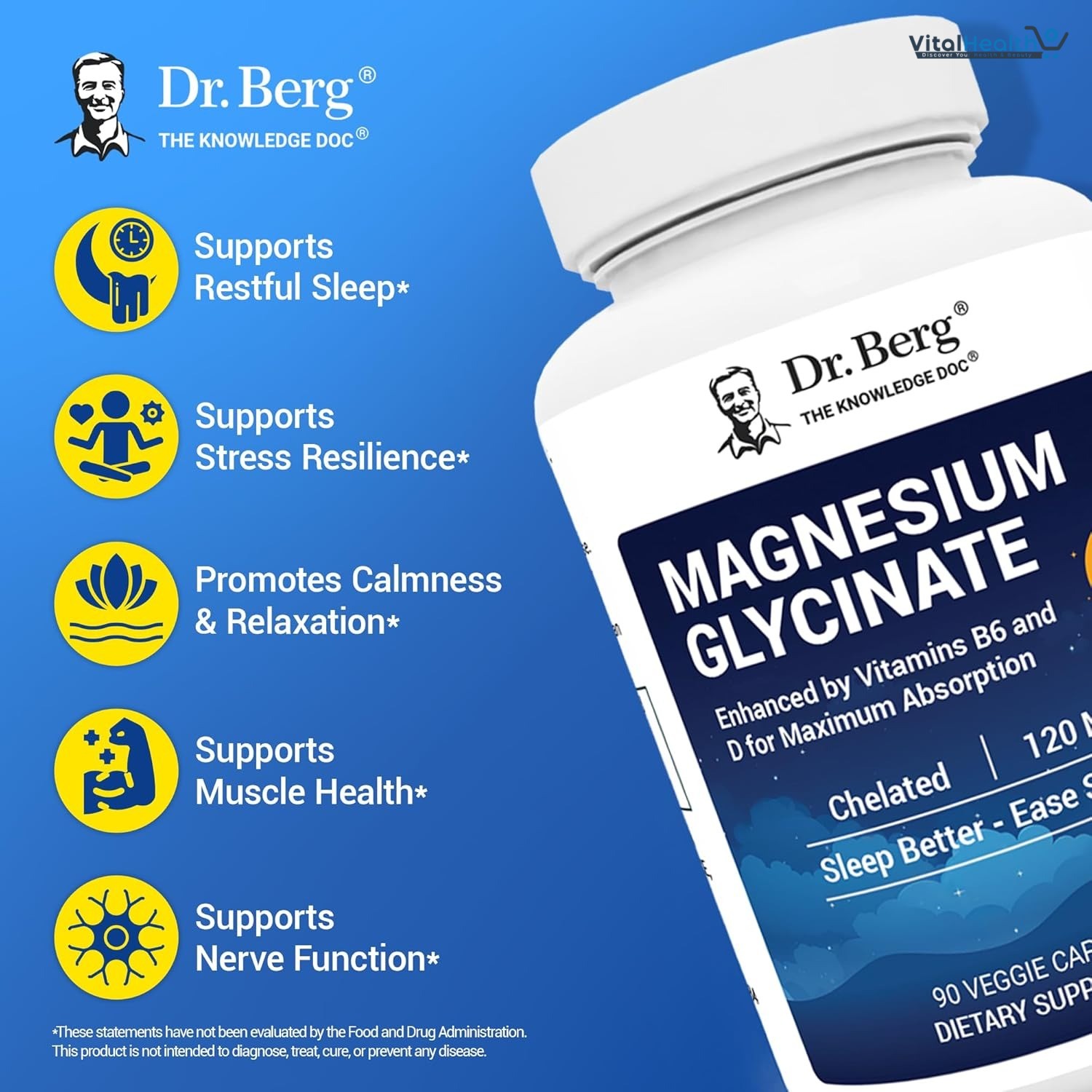 Dr. Berg Magnesium Glycinate with Vitamin B6 and Vitamin D 4-in-1 Chelated Magnesium Glycinate _ 120mg thumbnail 4