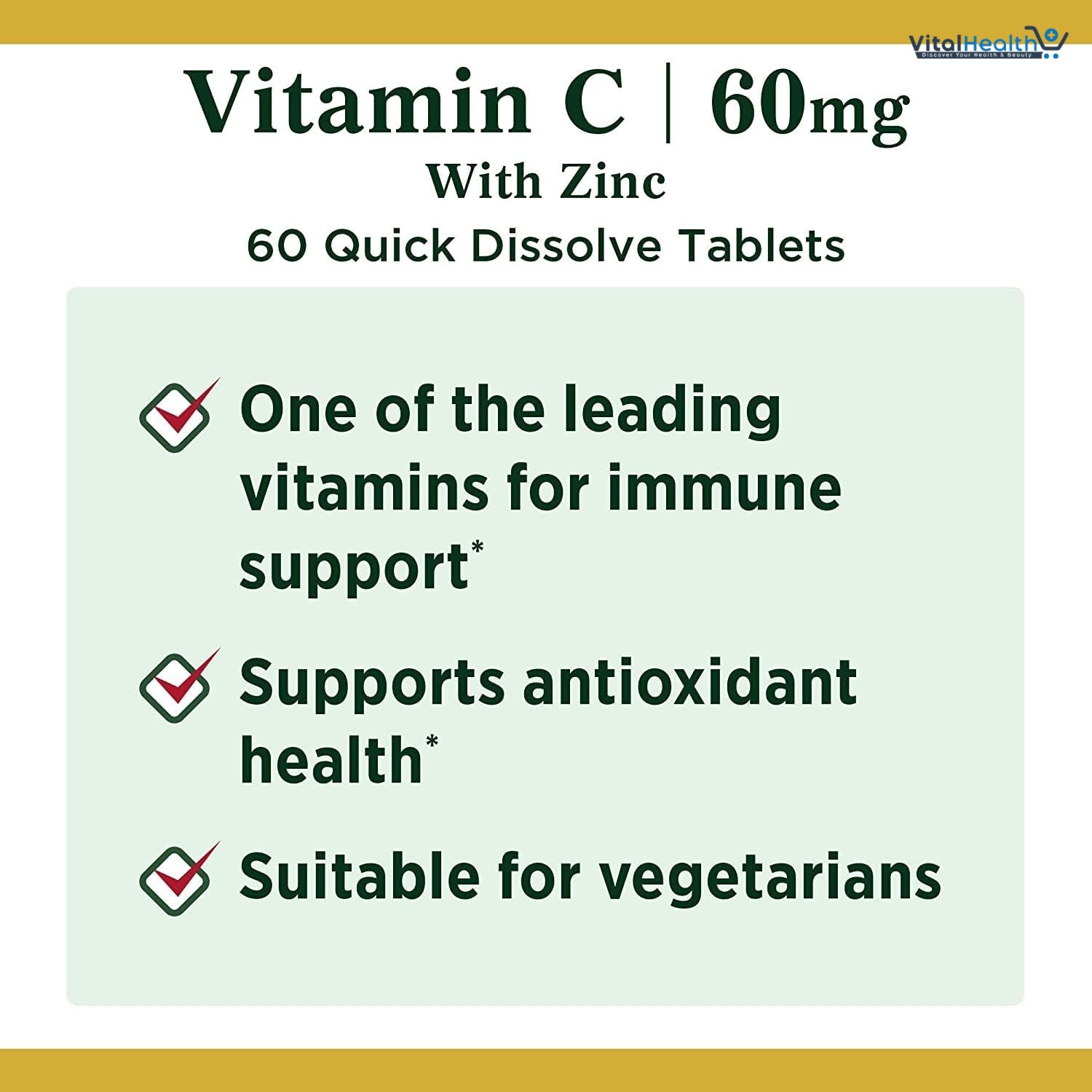 Nature's Bounty Vitamin C + Zinc, Vitamin Supplement, Supports Immune Health, 60 mg, 60 Tablets thumbnail 3